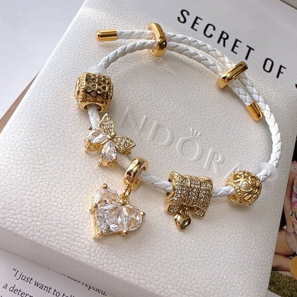Pandora Jewelry - Pandora White Braided Gold Charm Bracelet